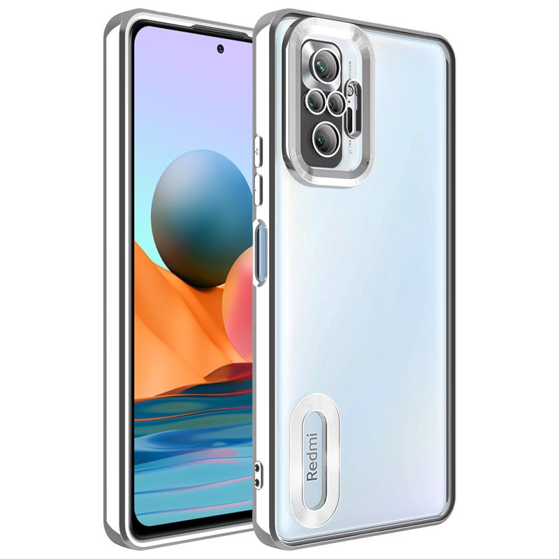 Xiaomi Uyumlu  Redmi Note 10 Pro Kılıf Kamera Korumalı Logo Gösteren Zore Omega Kapak-Gümüş