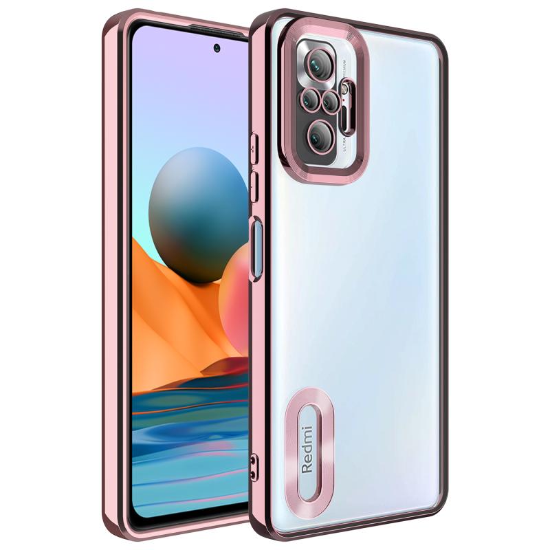Xiaomi Uyumlu  Redmi Note 10 Pro Kılıf Kamera Korumalı Logo Gösteren Zore Omega Kapak-Rose gold