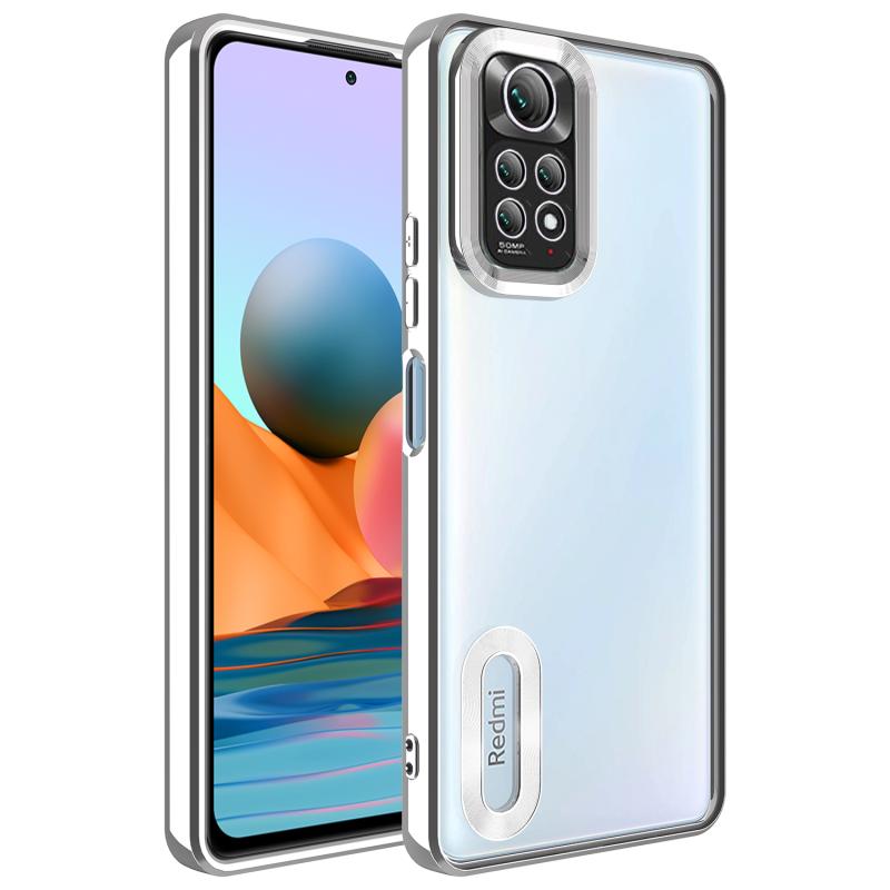Xiaomi Uyumlu  Redmi Note 11 Global Kılıf Kamera Korumalı Logo Gösteren Zore Omega Kapak-Gümüş