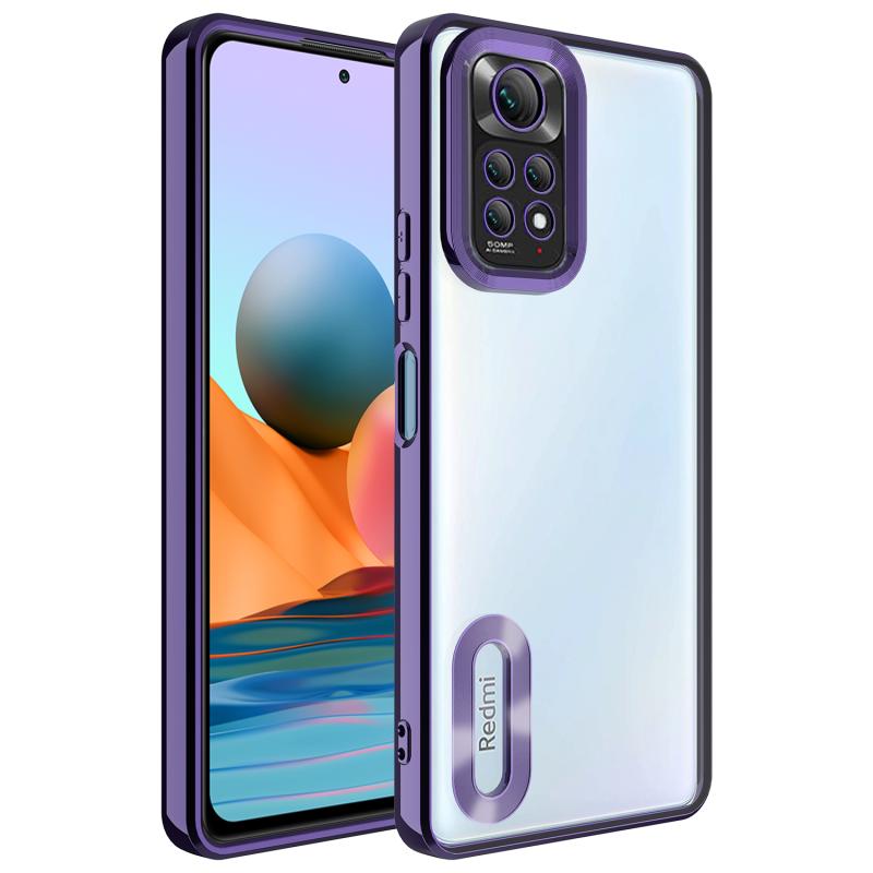Xiaomi Uyumlu  Redmi Note 11S Global Kılıf Kamera Korumalı Logo Gösteren Zore Omega Kapak-Derin mor