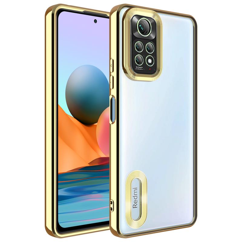 Xiaomi Uyumlu  Redmi Note 11S Global Kılıf Kamera Korumalı Logo Gösteren Zore Omega Kapak-Gold