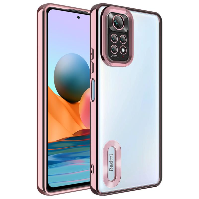 Xiaomi Uyumlu  Redmi Note 11S Global Kılıf Kamera Korumalı Logo Gösteren Zore Omega Kapak-Rose gold