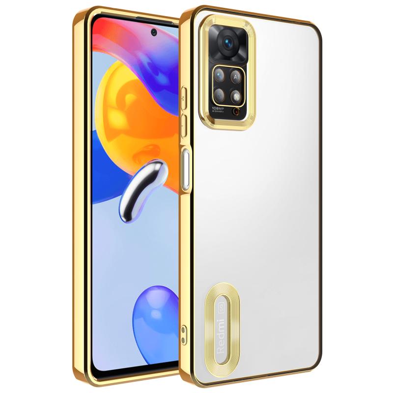 Xiaomi Uyumlu  Redmi Note 11 Pro 5G Kılıf Kamera Korumalı Logo Gösteren Zore Omega Kapak-Gold