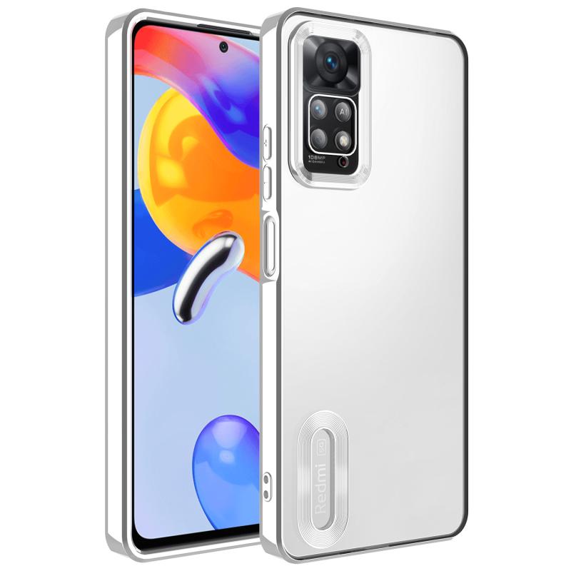 Xiaomi Uyumlu  Redmi Note 11 Pro 5G Kılıf Kamera Korumalı Logo Gösteren Zore Omega Kapak-Gümüş
