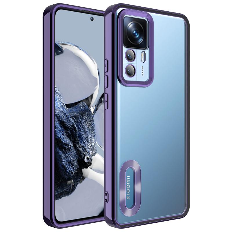 Xiaomi Uyumlu  Mi 12T Pro Kılıf Kamera Korumalı Logo Gösteren Zore Omega Kapak-Derin mor