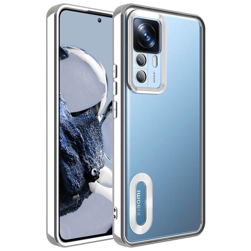 Xiaomi Uyumlu  Mi 12T Pro Kılıf Kamera Korumalı Logo Gösteren Zore Omega Kapak-Gümüş