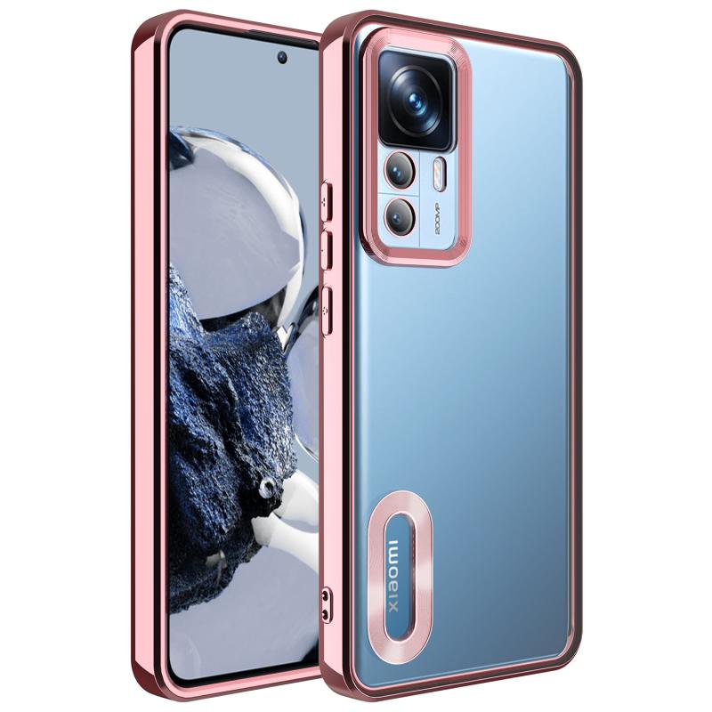 Xiaomi Uyumlu  Mi 12T Pro Kılıf Kamera Korumalı Logo Gösteren Zore Omega Kapak-Rose gold