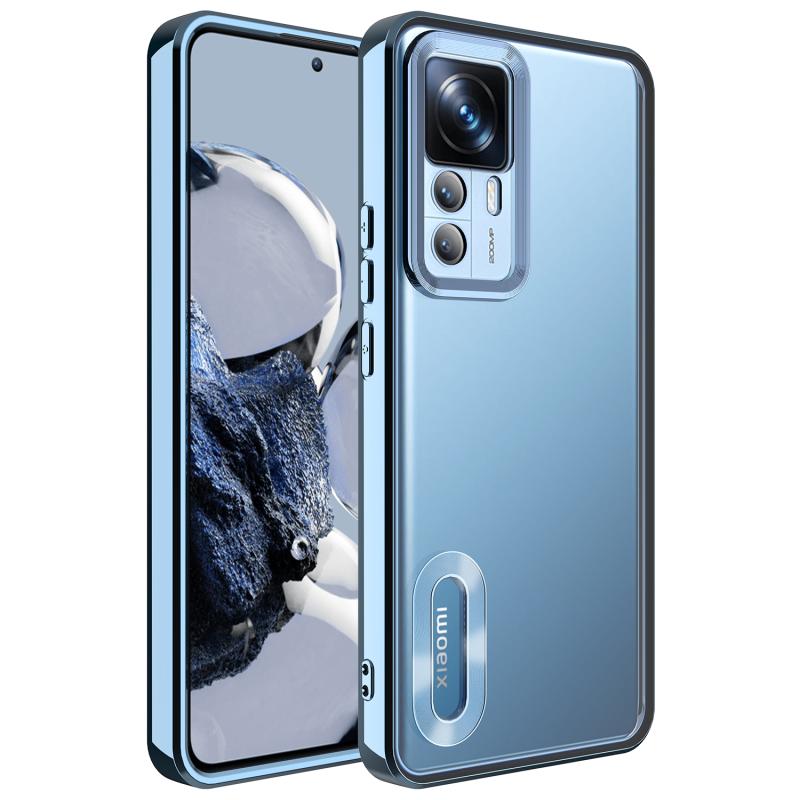 Xiaomi Uyumlu  Mi 12T Pro Kılıf Kamera Korumalı Logo Gösteren Zore Omega Kapak-Sierra mavi