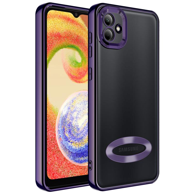 Galaxy Uyumlu A04 Kılıf Kamera Korumalı Logo Gösteren Zore Omega Kapak-Derin mor