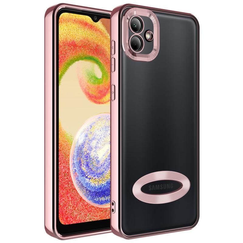 Galaxy Uyumlu A04 Kılıf Kamera Korumalı Logo Gösteren Zore Omega Kapak-Rose gold