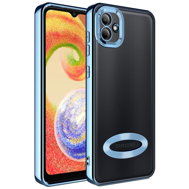 Galaxy Uyumlu A04 Kılıf Kamera Korumalı Logo Gösteren Zore Omega Kapak-Sierra mavi