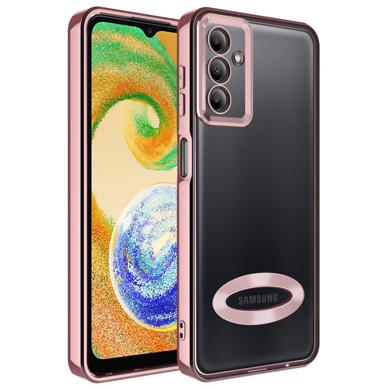 Galaxy Uyumlu A04S Kılıf Kamera Korumalı Logo Gösteren Zore Omega Kapak-Rose gold