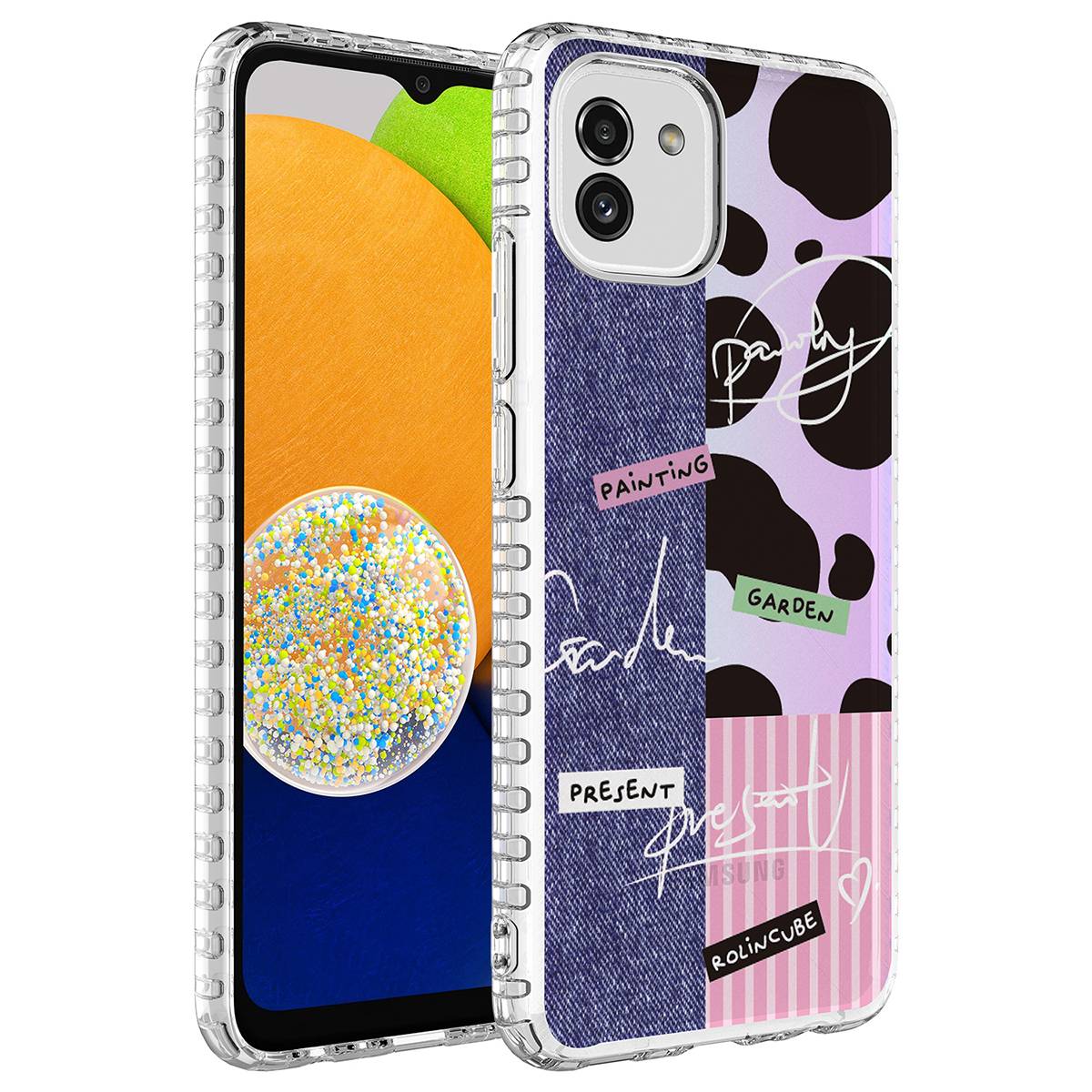 Galaxy Uyumlu A04 Kılıf Airbag Kenarlı Renkli Desenli Silikon Zore Elegans Kapak