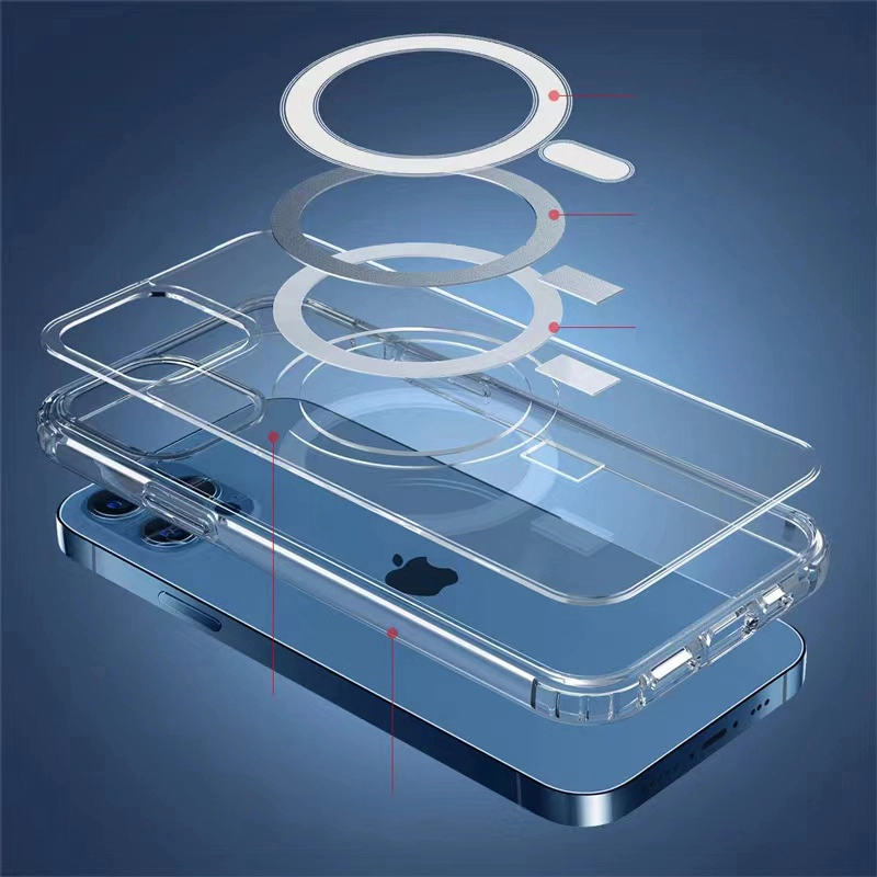 iPhone Uyumlu 12 Pro Max Kılıf M-safe Şarj Özellikli Şeffaf Sert PC Zore Embos Kapak