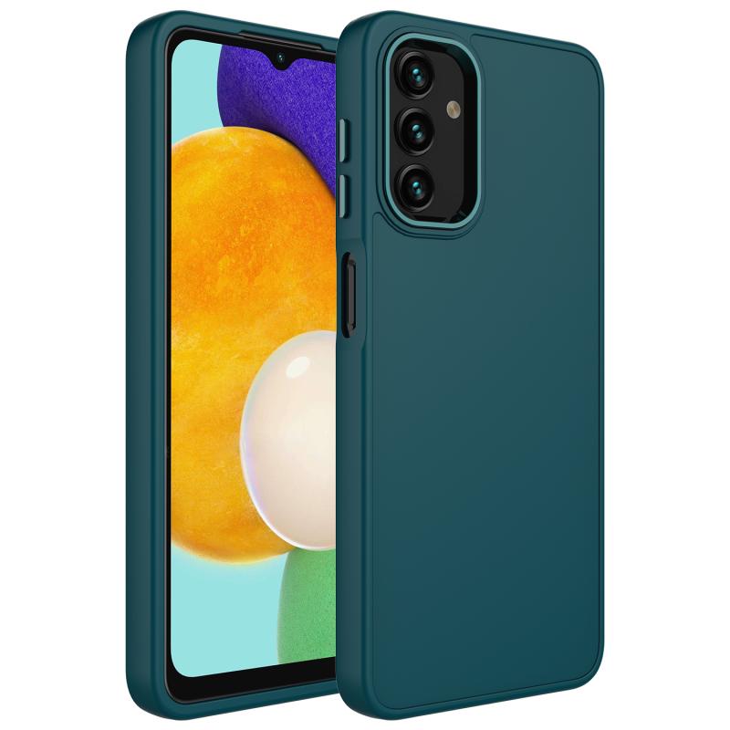 Galaxy Uyumlu A04S Kılıf Metal Çerçeve ve Buton Tasarımlı Silikon Zore Luna Kapak-Koyu yeşil
