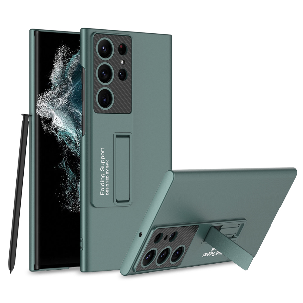 Galaxy Uyumlu S23 Ultra Kılıf Zore Standlı Ays Kapak-Koyu yeşil
