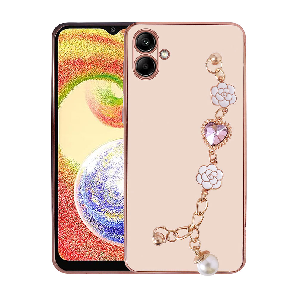 Galaxy Uyumlu A04 Kılıf El Tutamaçlı Kamera Korumalı Zore Taka Silikon Kapak-Pembe