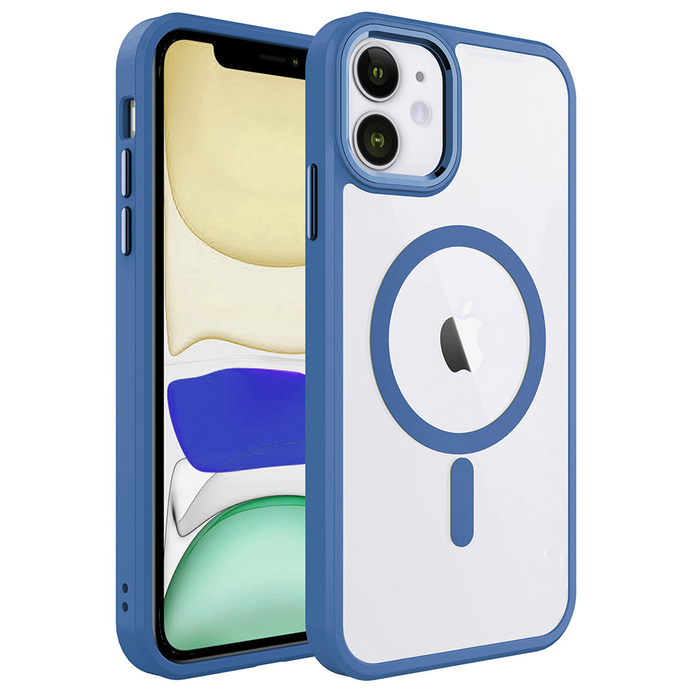 iPhone Uyumlu 11 Kılıf Wireless Şarj Özellikli Zore Krom M-safe Silikon Kapak-Lavendery gray