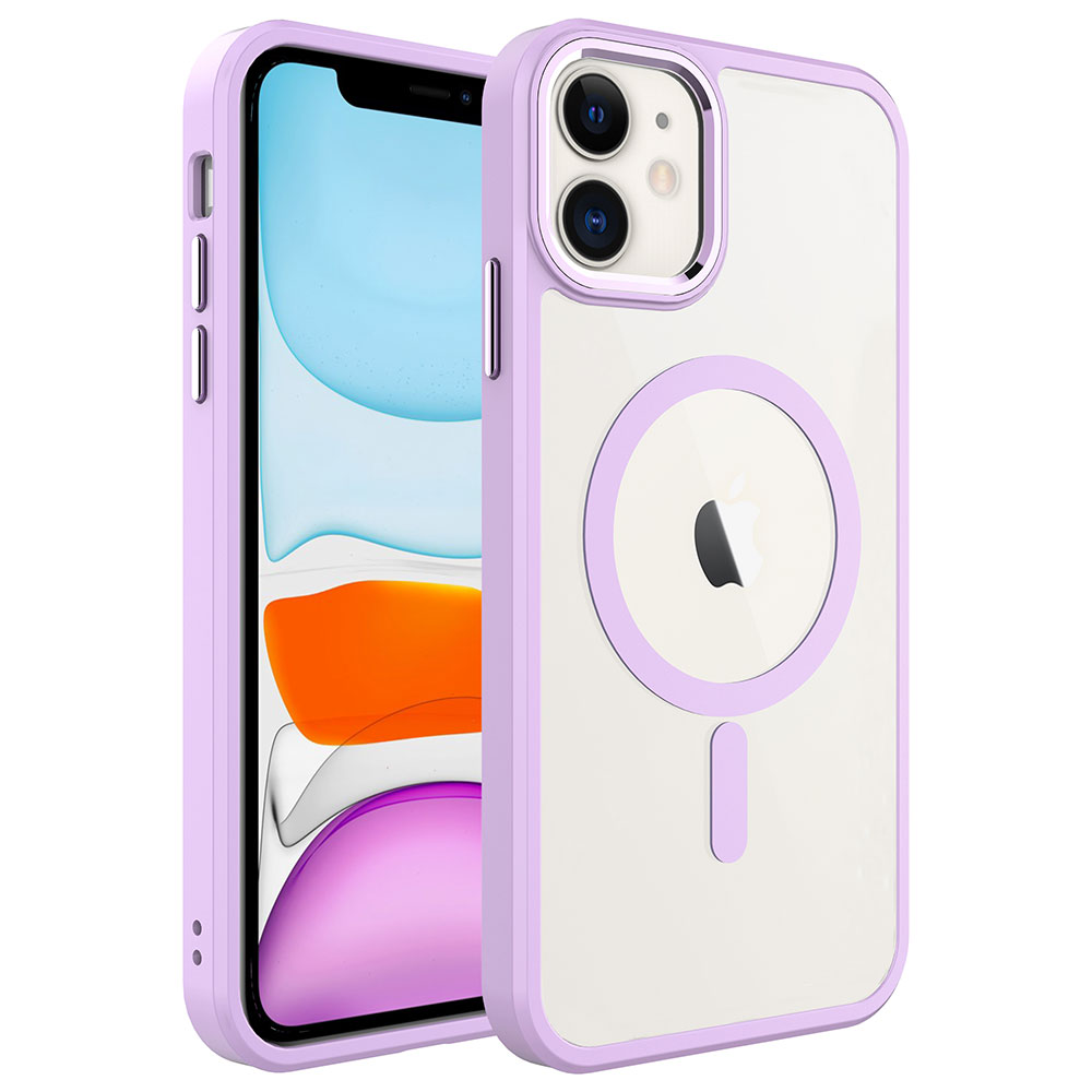 iPhone Uyumlu 11 Kılıf Wireless Şarj Özellikli Zore Krom M-safe Silikon Kapak-Pembe açık