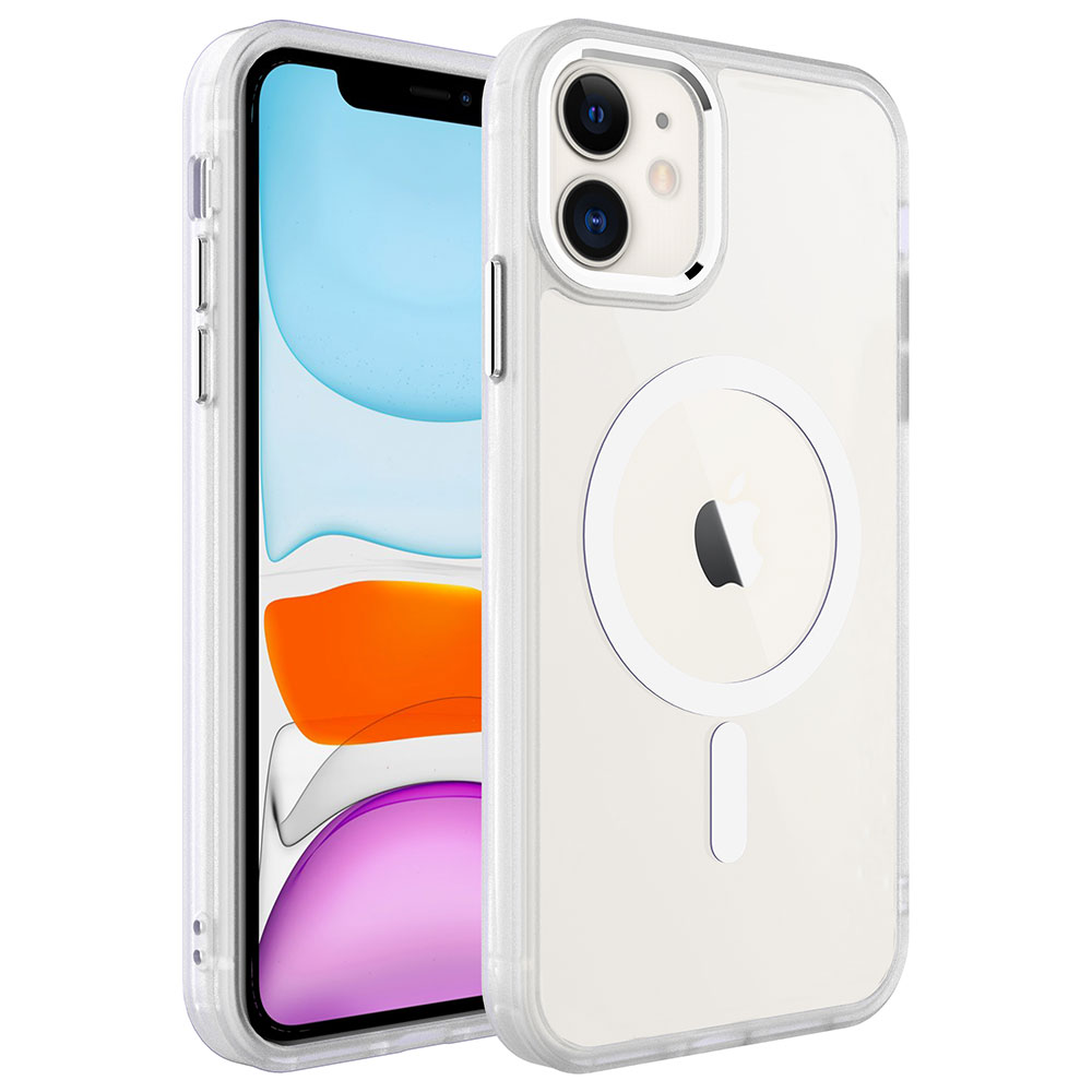 iPhone Uyumlu 11 Kılıf Wireless Şarj Özellikli Zore Krom M-safe Silikon Kapak-Renksiz