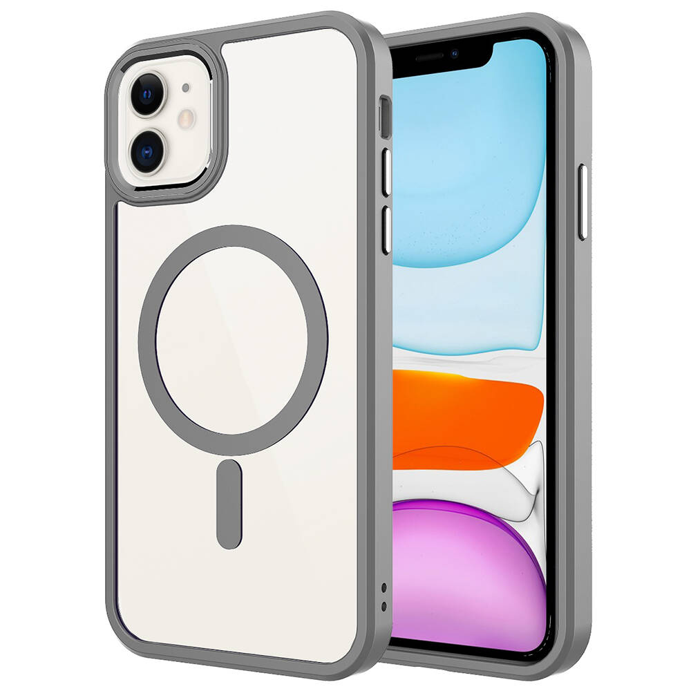 iPhone Uyumlu 11 Kılıf Wireless Şarj Özellikli Zore Krom M-safe Silikon Kapak-Titanyum