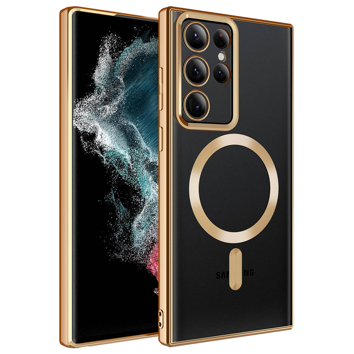 Galaxy Uyumlu S22 Ultra Kılıf M-safe Wireless Şarj Özellikli Zore Setro Silikon-Gold