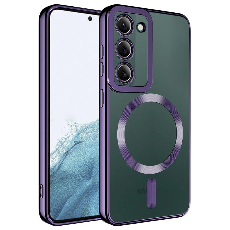 Galaxy Uyumlu S23 Kılıf M-safe Wireless Şarj Özellikli Zore Setro Silikon-Derin mor