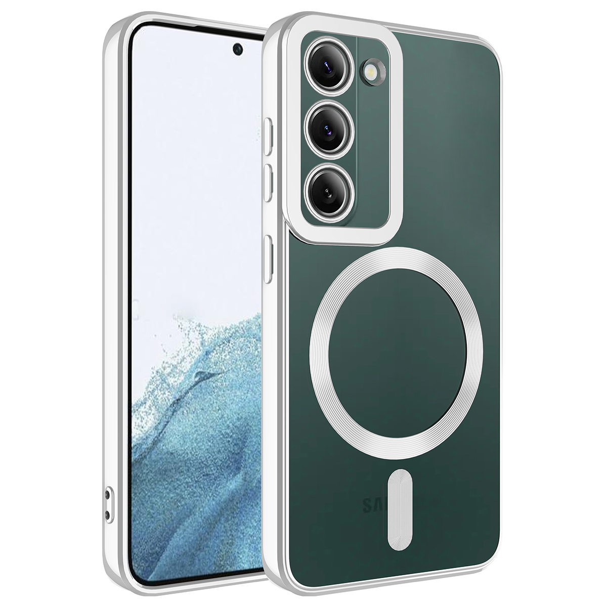 Galaxy Uyumlu S23 Kılıf M-safe Wireless Şarj Özellikli Zore Setro Silikon-Gümüş