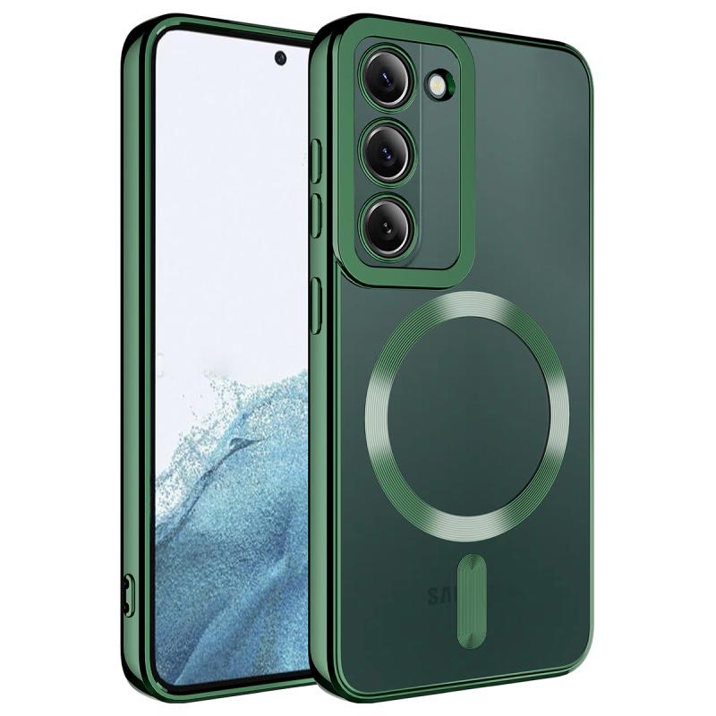 Galaxy Uyumlu S23 Plus Kılıf M-safe Wireless Şarj Özellikli Zore Setro Silikon-Koyu yeşil