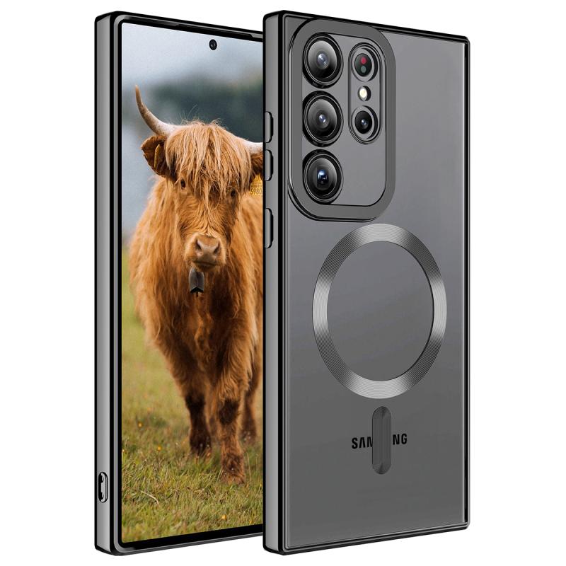Galaxy Uyumlu S23 Ultra Kılıf M-safe Wireless Şarj Özellikli Zore Setro Silikon-Siyah