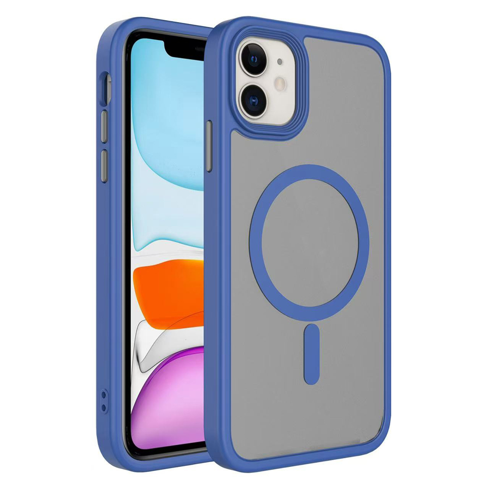 iPhone Uyumlu 11 Kılıf Mat Arka Yüzey Wireless Şarj Özellikli Zore Flet M-safe Kapak-Lacivert