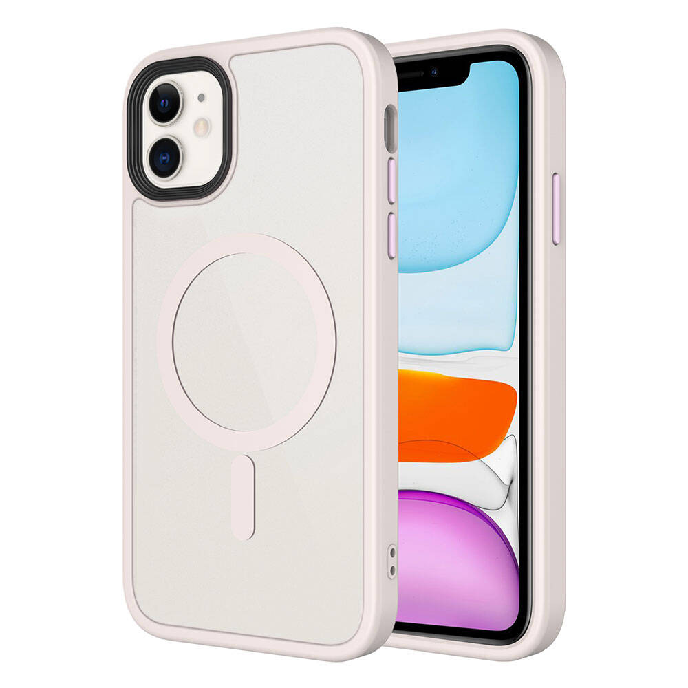 iPhone Uyumlu 11 Kılıf Mat Arka Yüzey Wireless Şarj Özellikli Zore Flet M-safe Kapak-Pembe