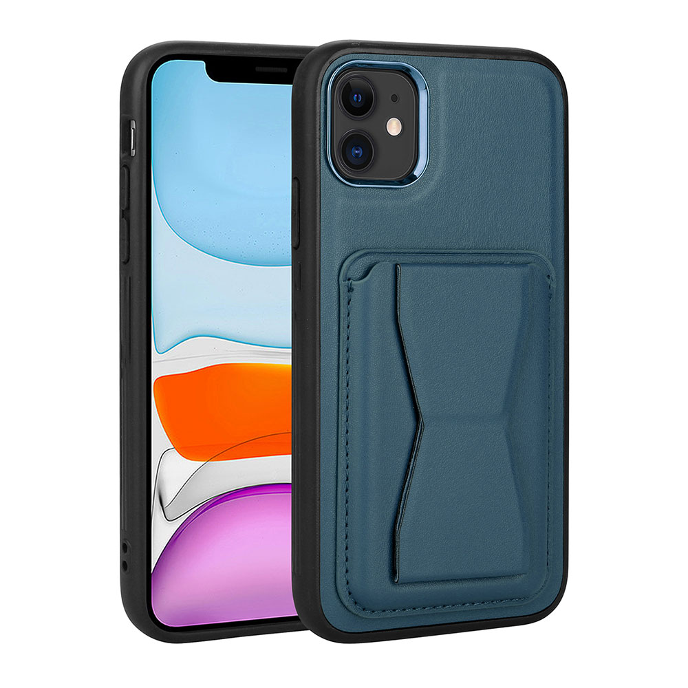 iPhone Uyumlu 11 Kılıf Kartlıklı Standlı ​Pu Deri Zore Memo Kapak-Lacivert