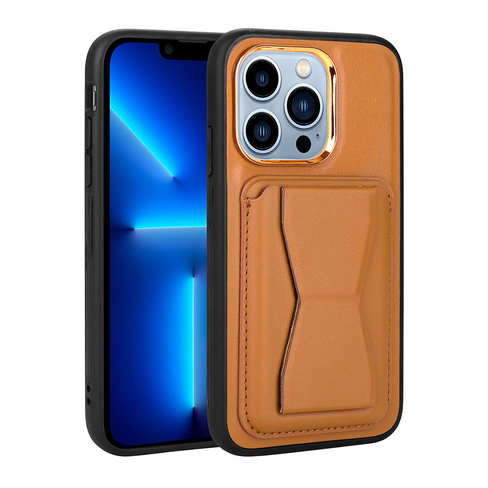 iPhone Uyumlu 12 Pro Max Kılıf Kartlıklı Standlı ​Pu Deri Zore Memo Kapak-Kahve açık