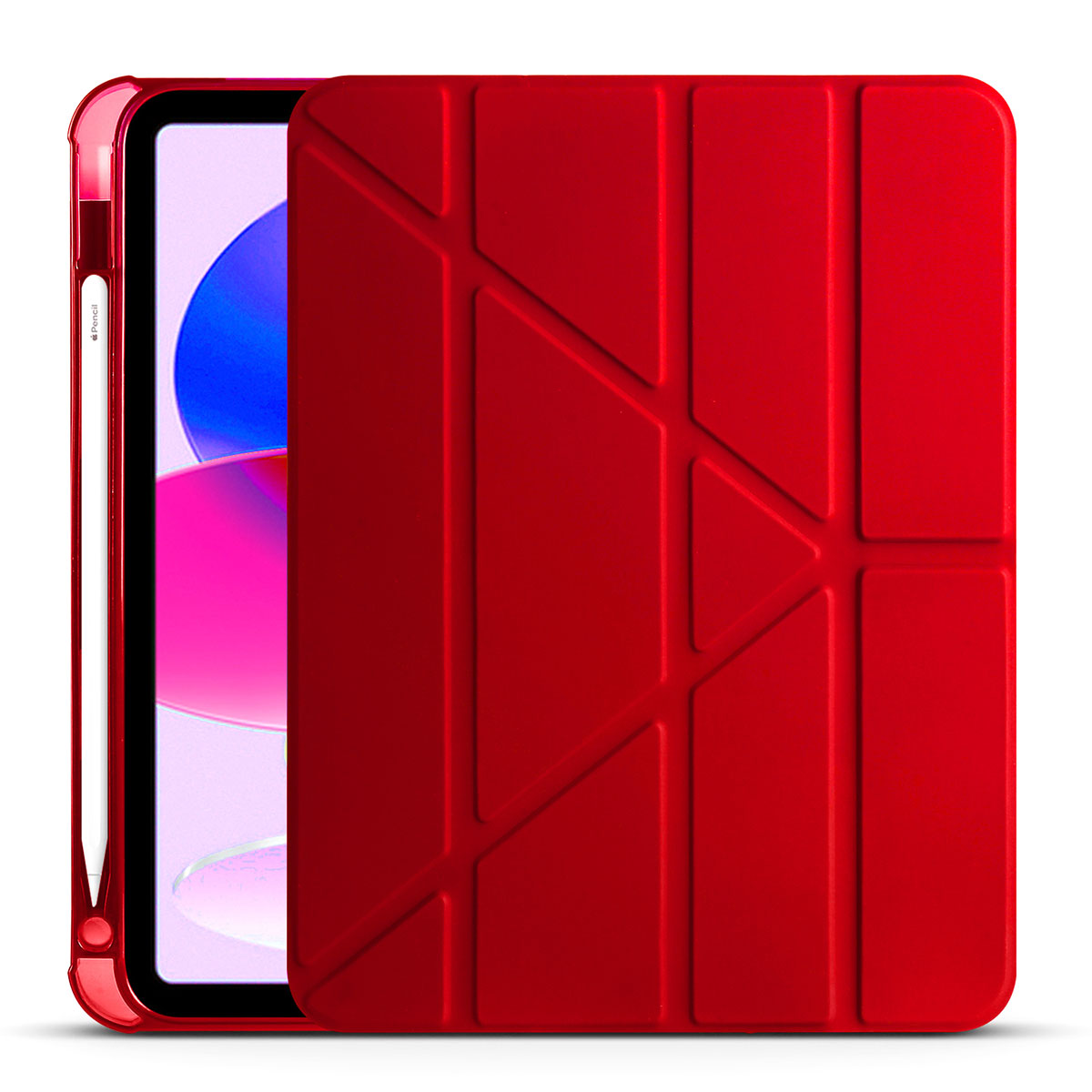 iPad Uyumlu 10.9 2022 (10.Nesil) Kılıf Zore Tri Folding Kalem Bölmeli Standlı Kılıf-Kırmızı