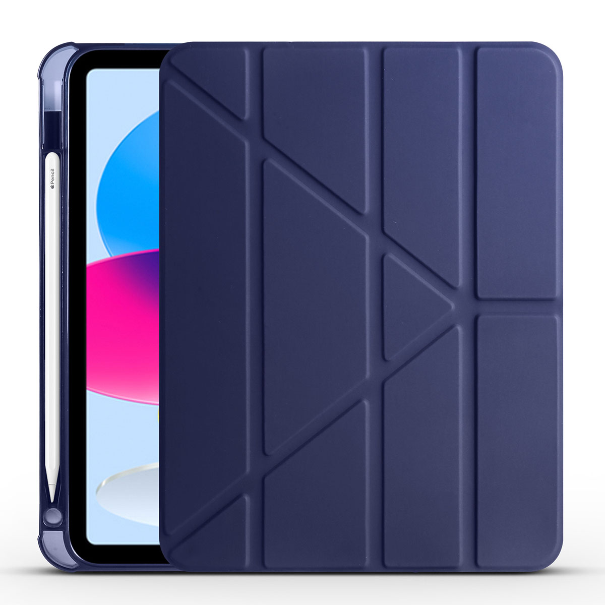 iPad Uyumlu 10.9 2022 (10.Nesil) Kılıf Zore Tri Folding Kalem Bölmeli Standlı Kılıf-Lacivert