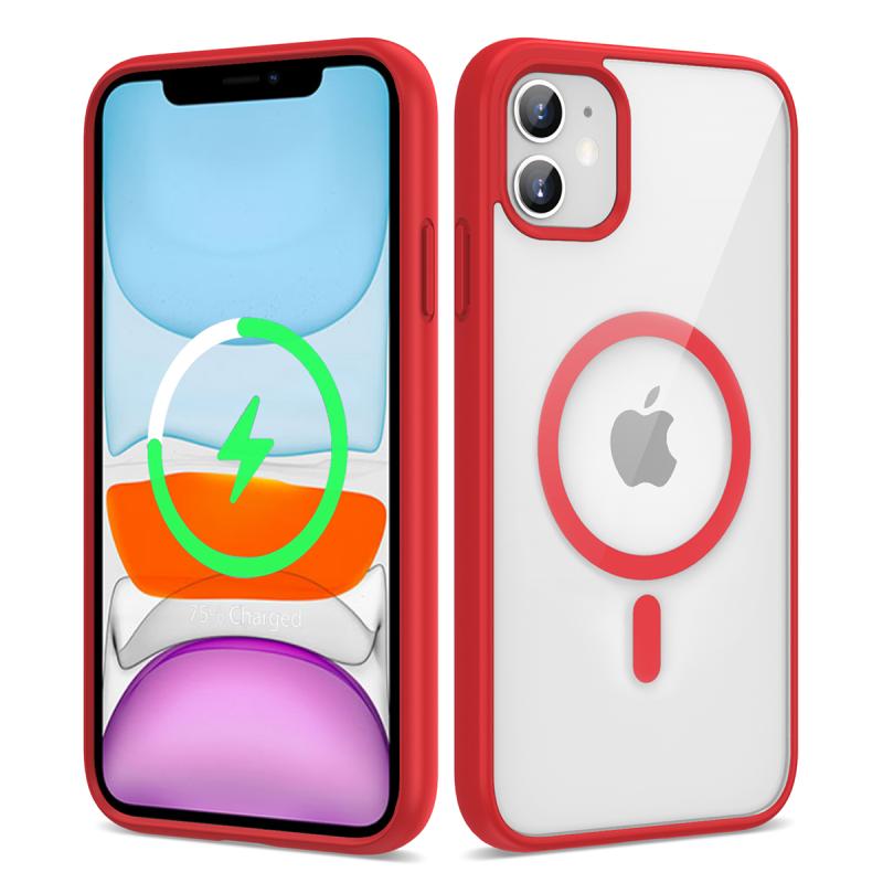 iPhone Uyumlu 11 Kılıf M-safe Wireless Şarj Özellikli Silikon Zore Ege Kapak-Kırmızı