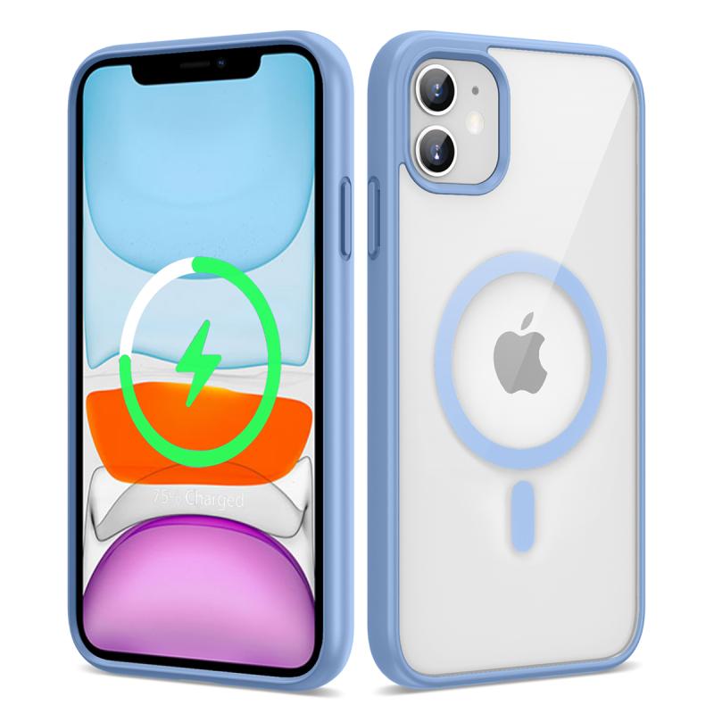 iPhone Uyumlu 11 Kılıf M-safe Wireless Şarj Özellikli Silikon Zore Ege Kapak-Mavi açık