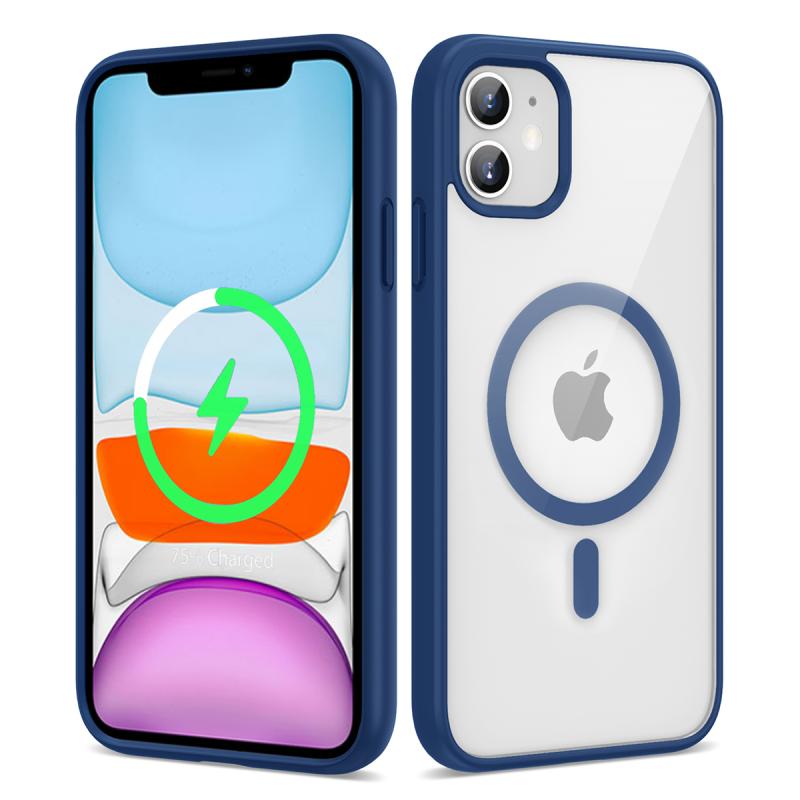 iPhone Uyumlu 11 Kılıf M-safe Wireless Şarj Özellikli Silikon Zore Ege Kapak-Mavi