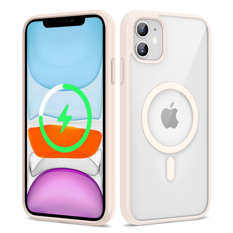 iPhone Uyumlu 11 Kılıf M-safe Wireless Şarj Özellikli Silikon Zore Ege Kapak-Pembe