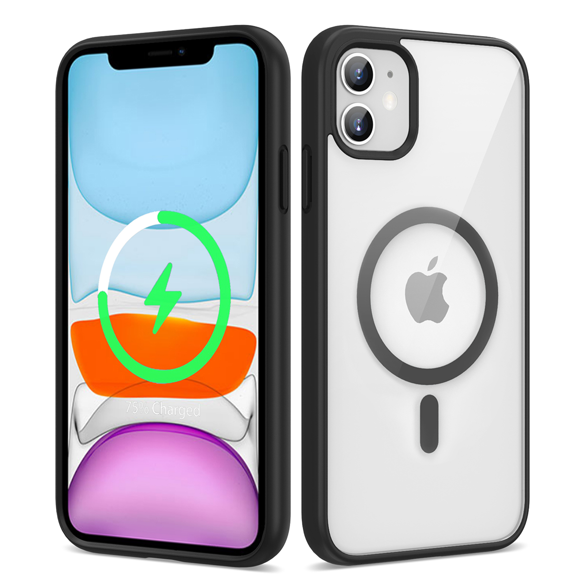 iPhone Uyumlu 11 Kılıf M-safe Wireless Şarj Özellikli Silikon Zore Ege Kapak-Siyah