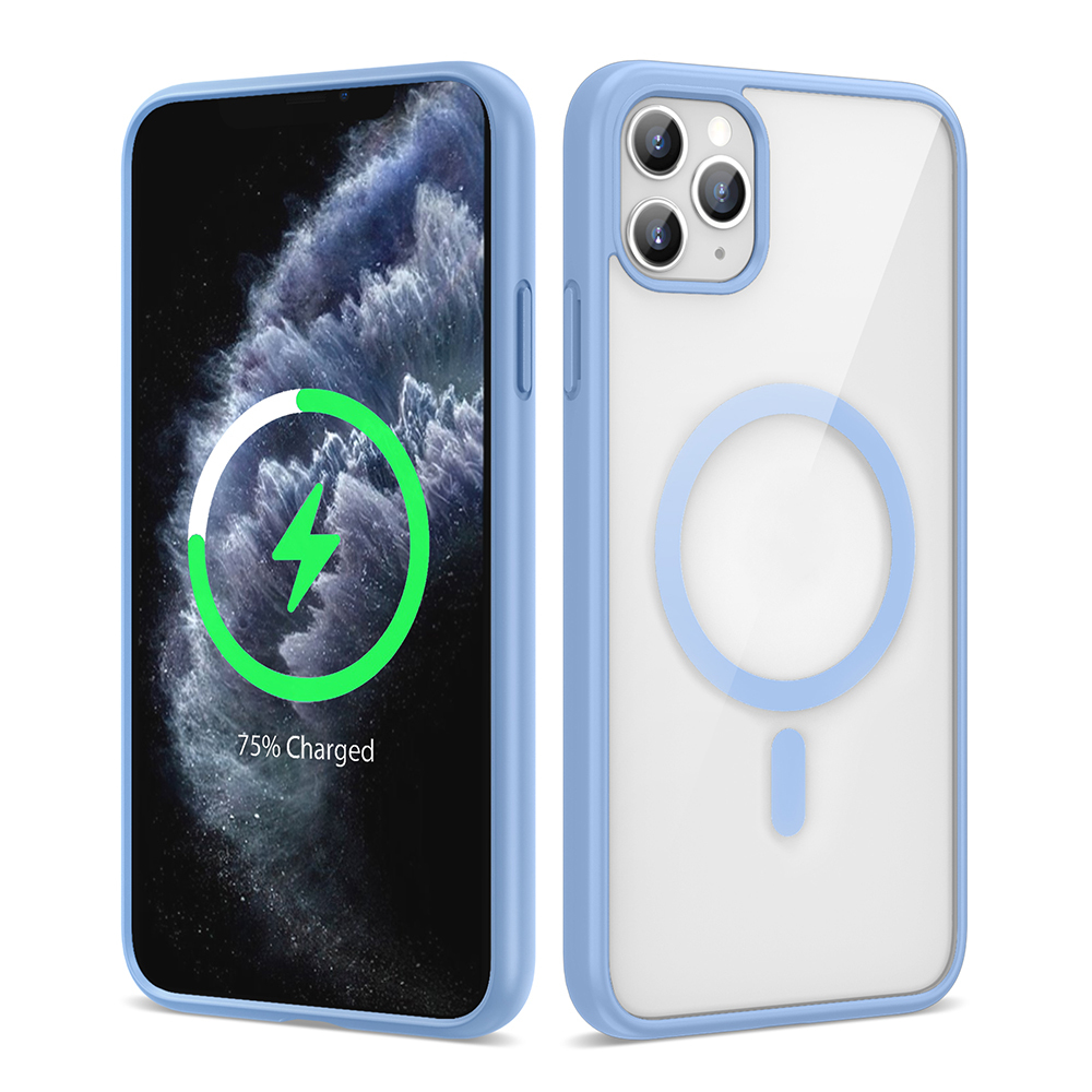 iPhone Uyumlu 11 Pro Max Kılıf M-safe Wireless Şarj Özellikli Silikon Zore Ege Kapak-Açık mavi