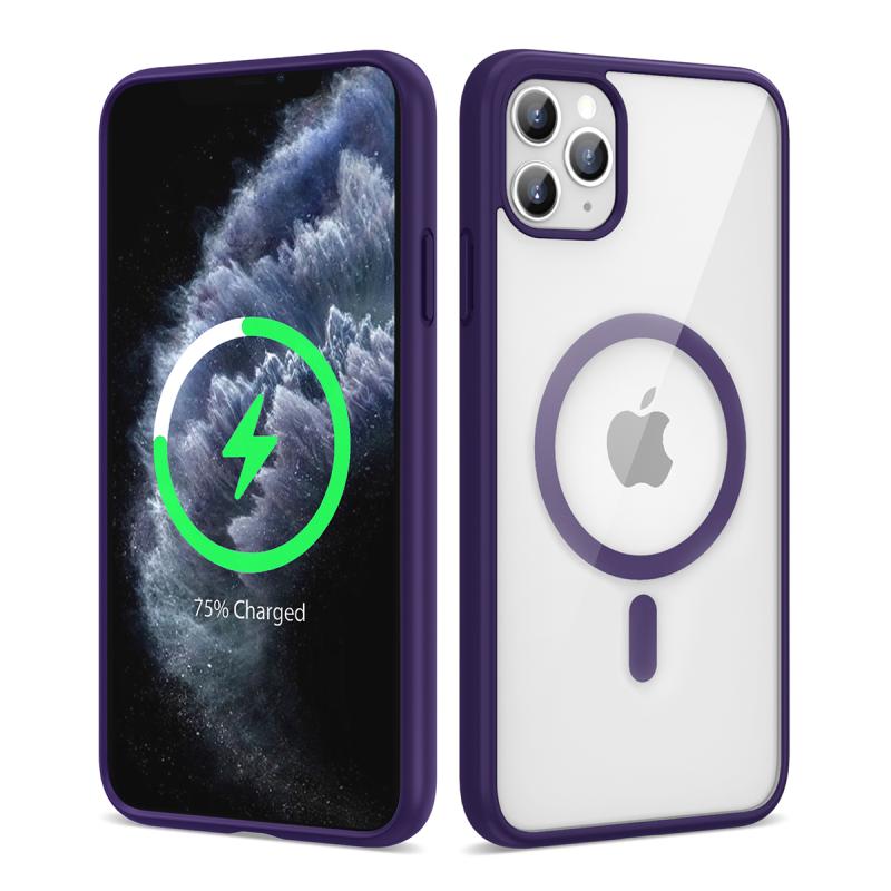 iPhone Uyumlu 11 Pro Max Kılıf M-safe Wireless Şarj Özellikli Silikon Zore Ege Kapak-Derin mor