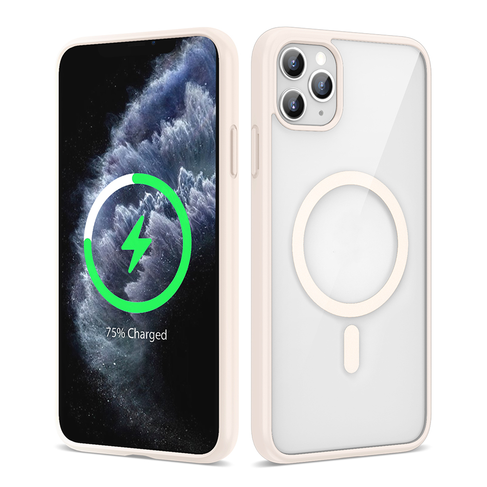 iPhone Uyumlu 11 Pro Max Kılıf M-safe Wireless Şarj Özellikli Silikon Zore Ege Kapak-Pembe