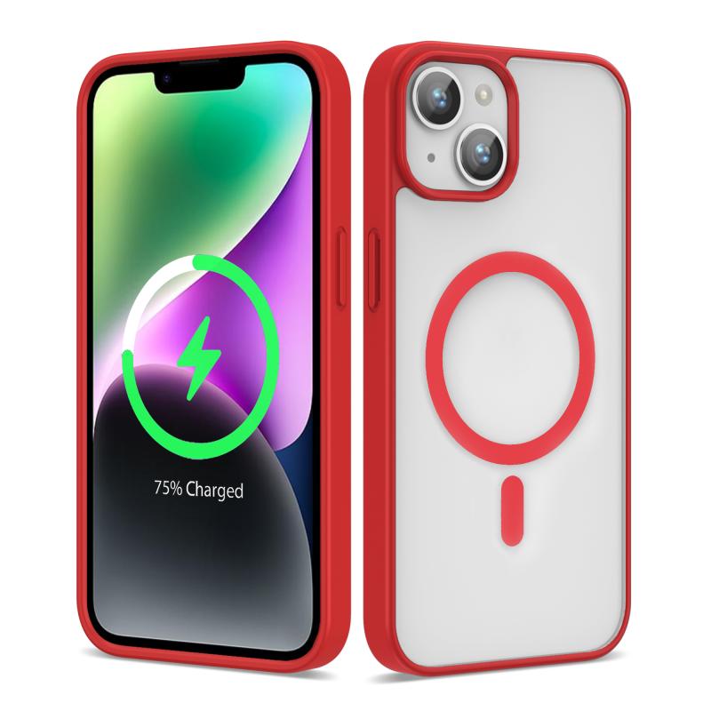 iPhone Uyumlu 12 Kılıf M-safe Wireless Şarj Özellikli Silikon Zore Ege Kapak-Kırmızı