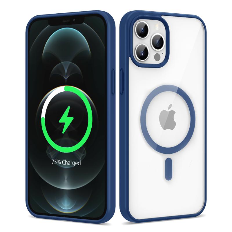 iPhone Uyumlu 12 Pro Kılıf M-safe Wireless Şarj Özellikli Silikon Zore Ege Kapak-Mavi