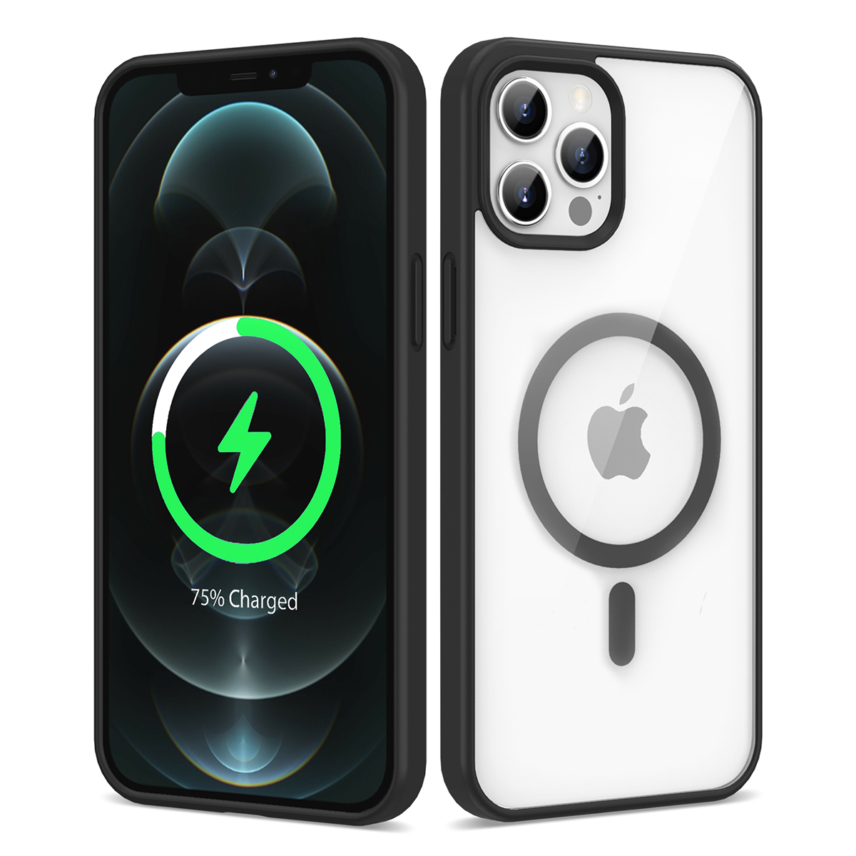iPhone Uyumlu 12 Pro Max Kılıf M-safe Wireless Şarj Özellikli Silikon Zore Ege Kapak-Siyah