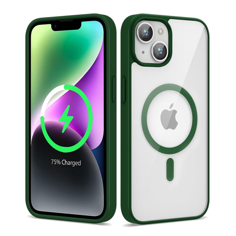 iPhone Uyumlu 13 Kılıf M-safe Wireless Şarj Özellikli Silikon Zore Ege Kapak-Koyu yeşil