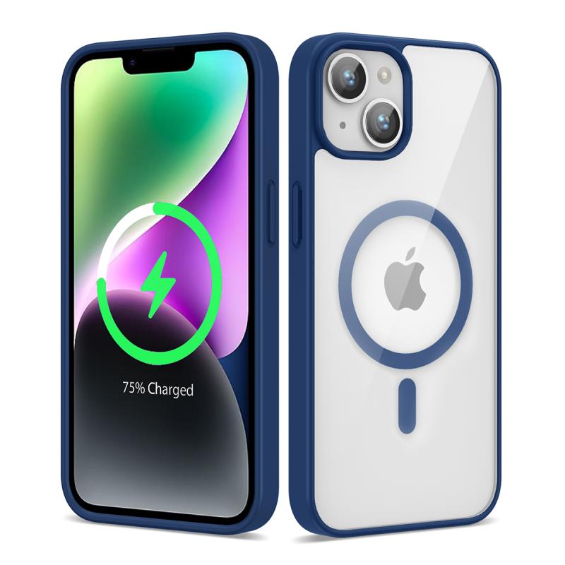 iPhone Uyumlu 13 Kılıf M-safe Wireless Şarj Özellikli Silikon Zore Ege Kapak-Mavi