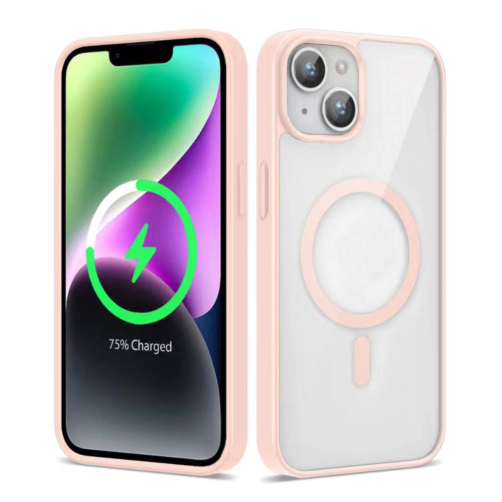 iPhone Uyumlu 13 Kılıf M-safe Wireless Şarj Özellikli Silikon Zore Ege Kapak-Pembe